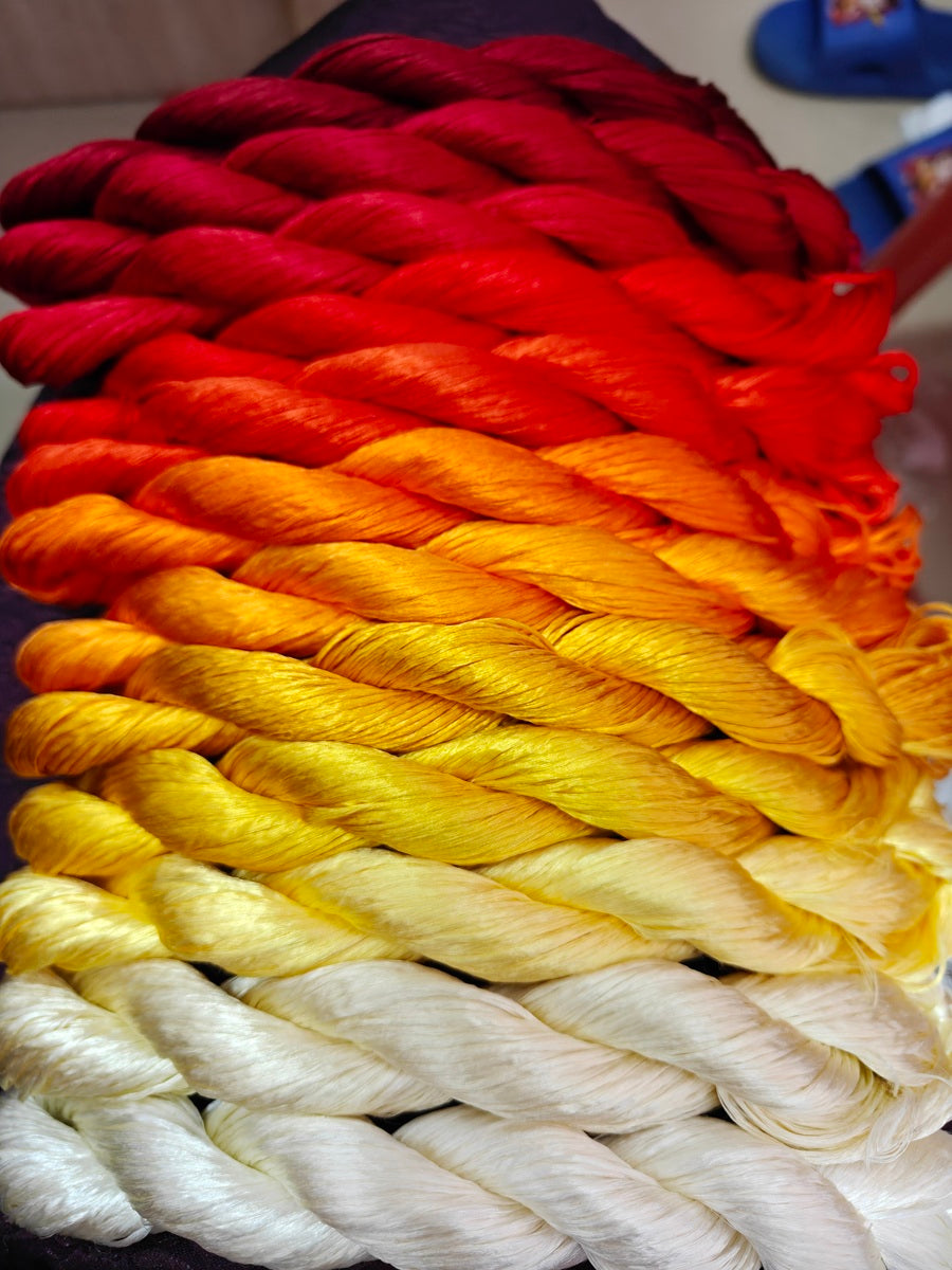 10g*12 Suzhou Embroidery Thick Untwisted Mulberry Silk Thread(#火烧云 10g*12) - Ronghua Threads