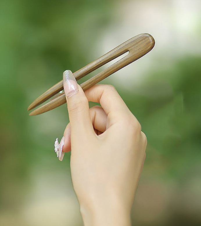 Ebony & Green Sandalwood Hair Stick – 13cm U-shaped Wooden Hair Pin for Women | Natural Fragrant Finish