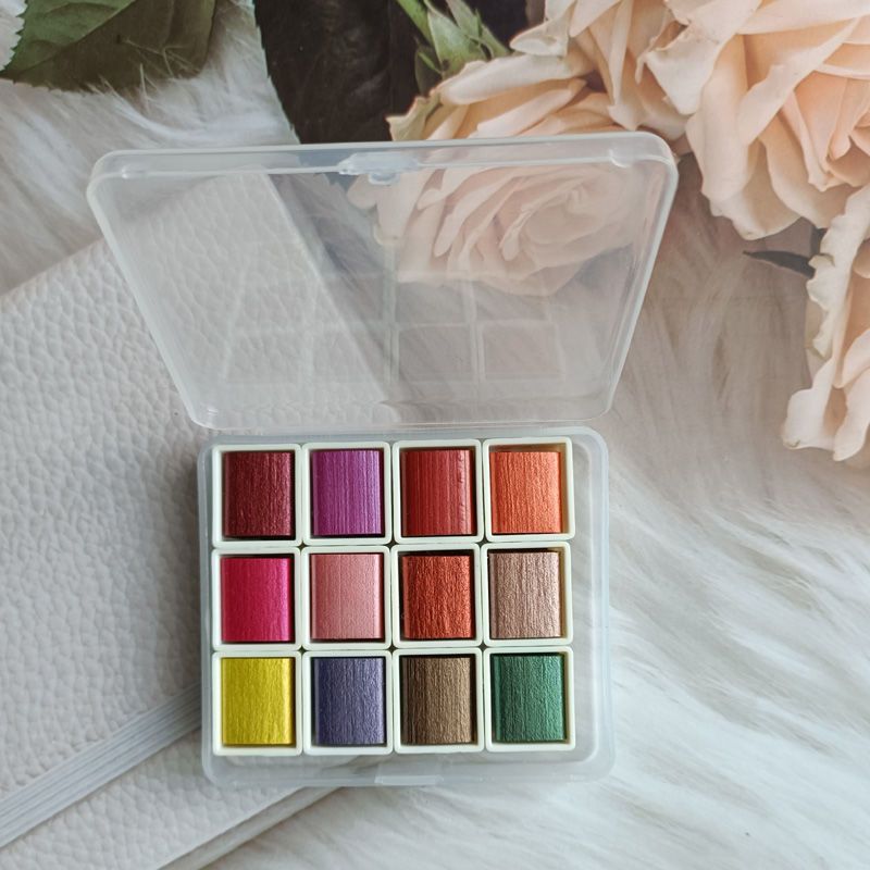 Metallic Pearlescent Solid Watercolor Paint Set for Ronghua Chanhua, Art & Crafts(Combo Pack Set of 12)