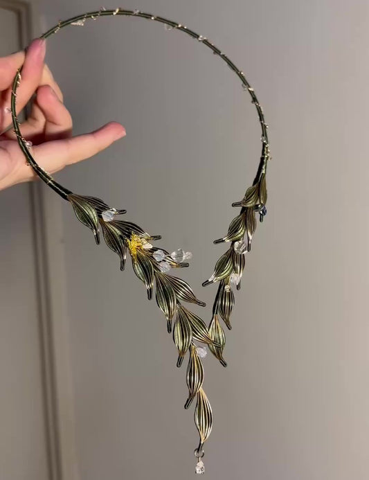 Artisanal thread-wrapped statement necklace, perfect for weddings, daily wear, or home decor.