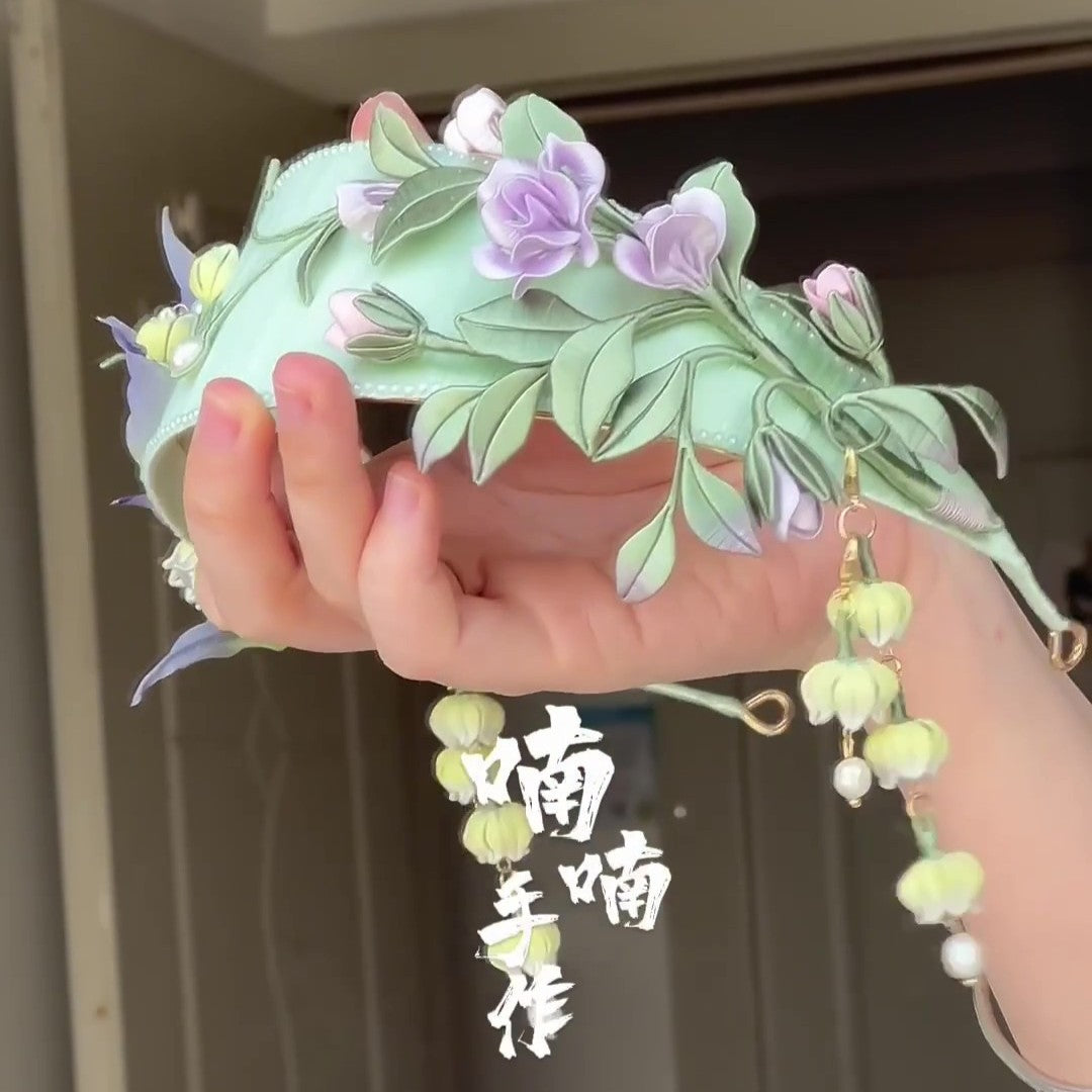 Handmade Lily of the Valley and Rose Chanhua Headband - Artisanal Floral Crown Accessory