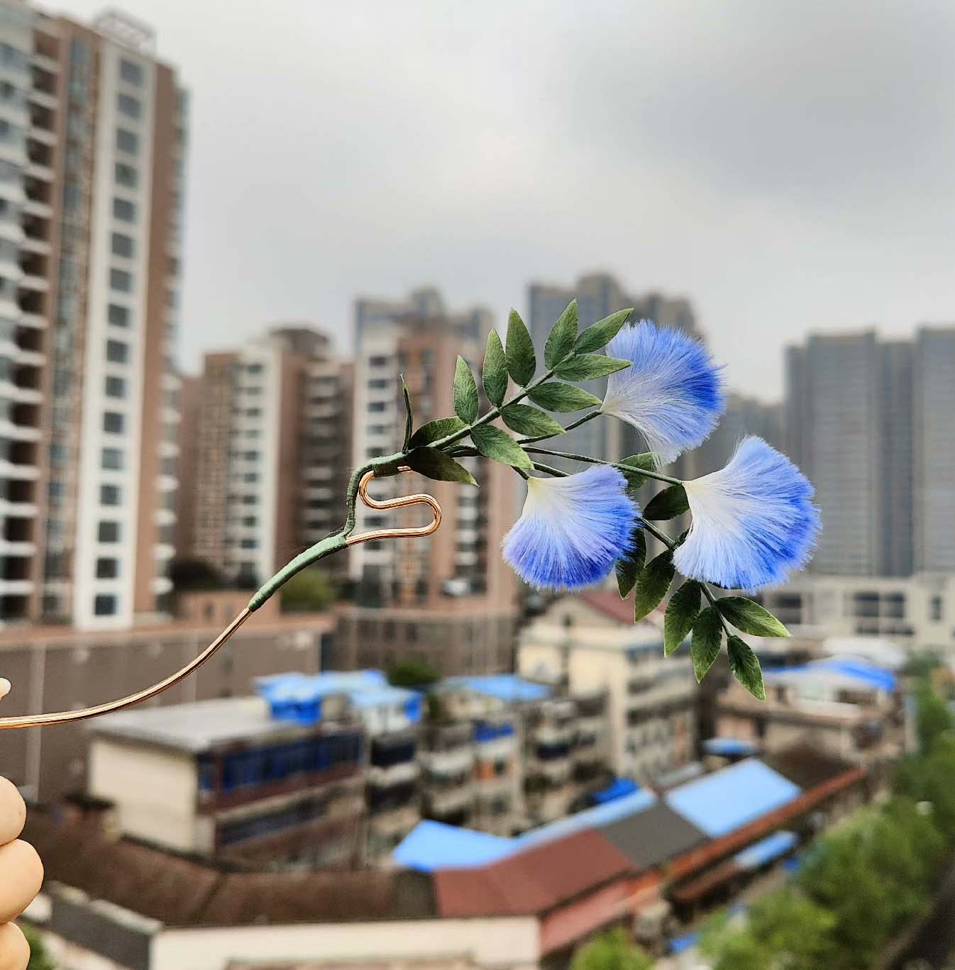 Handmade Acacia flower brooch and hairpi.Natural silk Highlight Ronghua