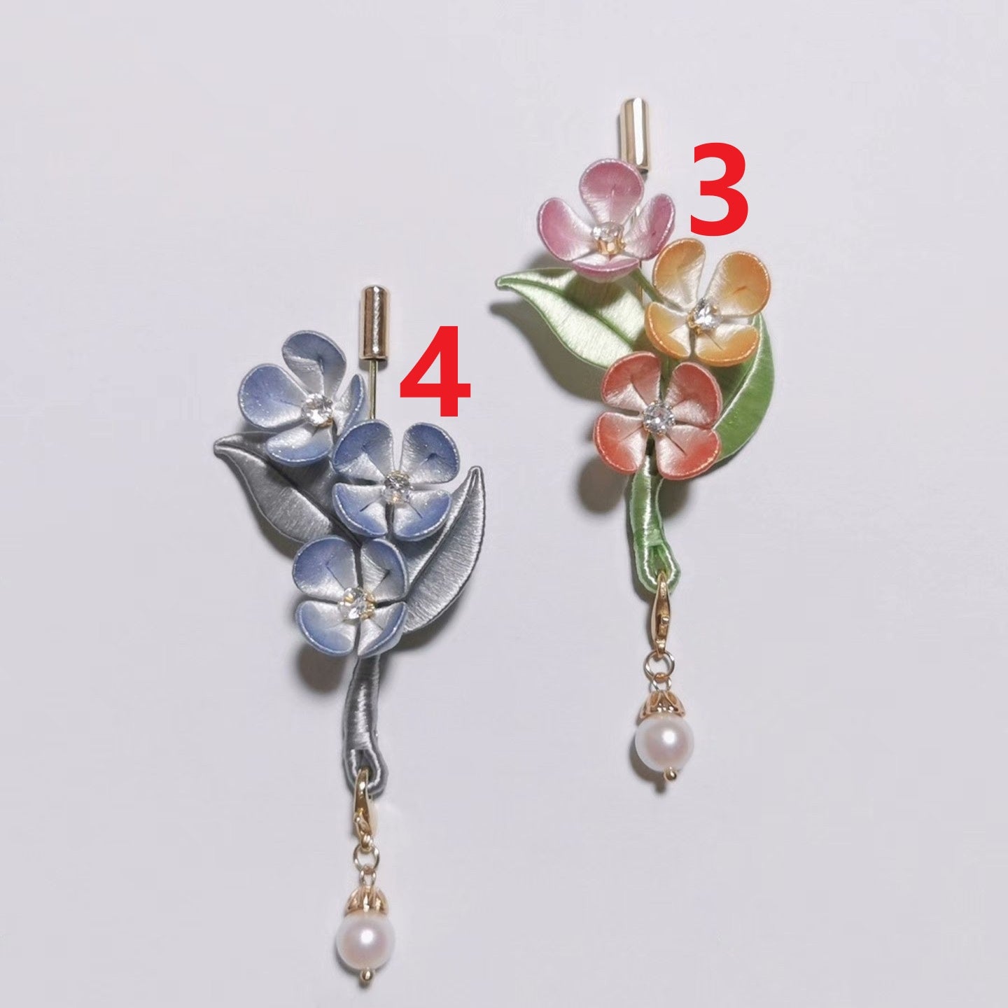 Broche fleur Chanhua faite main Ruyan - Goutte de perle