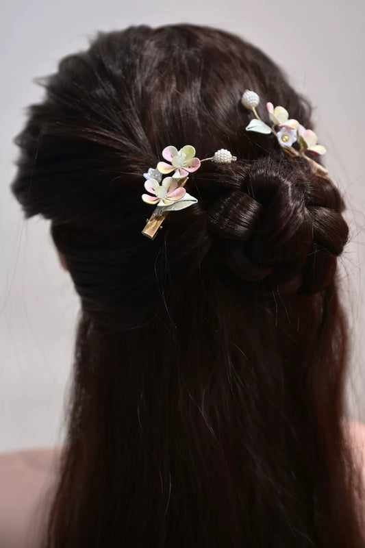 Handmade Chanhua rayon hair clips adorning a styled hair-2