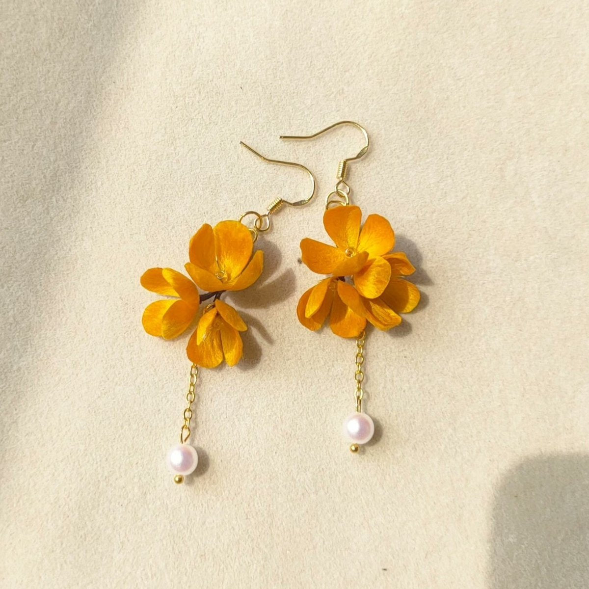 Handmade Osmanthus Ronghua Earrings - Artisanal Silk Floral Dangle Earrings