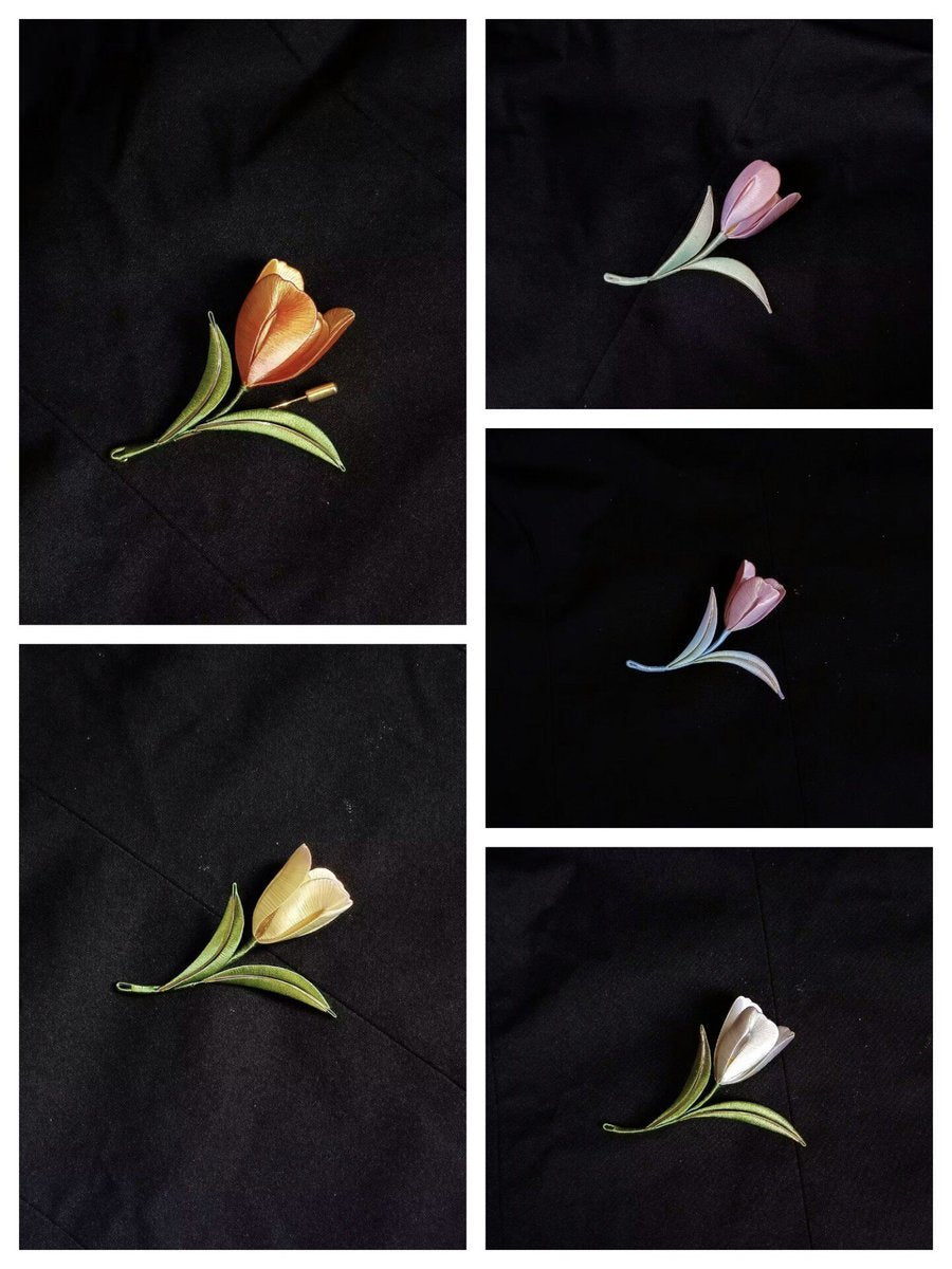 Handmade Thread-Wrapped Tulip Brooch - Elegant Chanhua Floral Jewelry