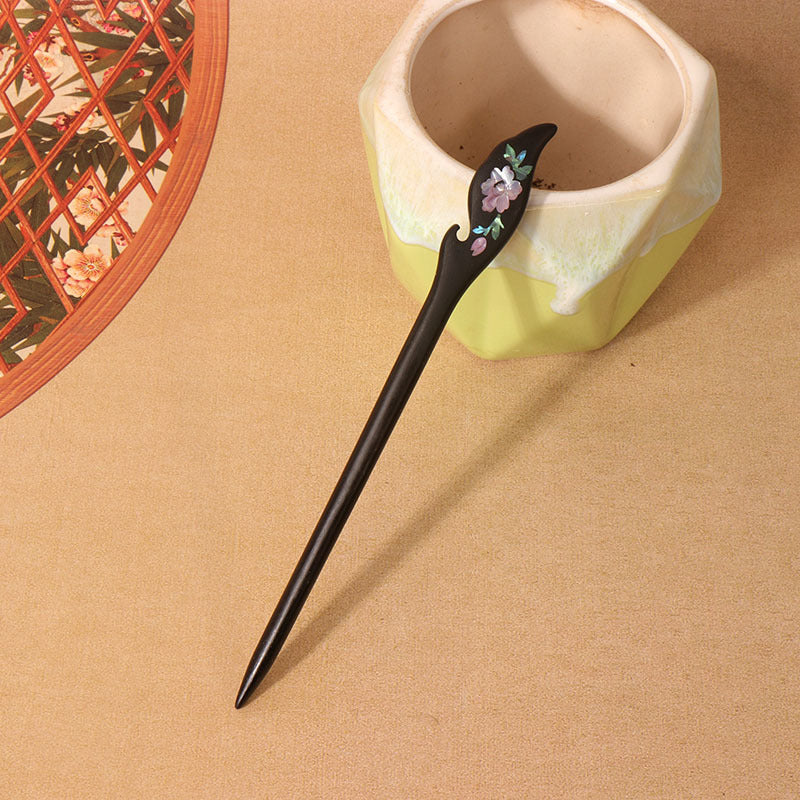 PF137 - 18cm Mother-of-pearl Inlay Wooden Hair Sticks - Wholesale