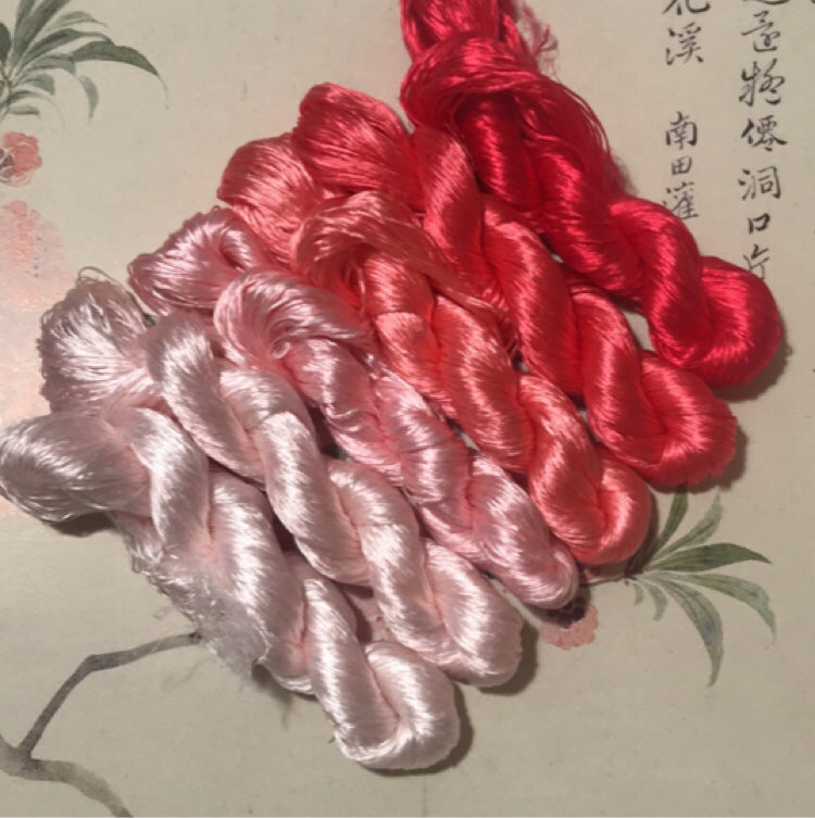 80m Suzhou EmbroideryUntwisted Mulberry Silk Thread(#011樱桃粉(1-6) 80m*6) - Ronghua Threads