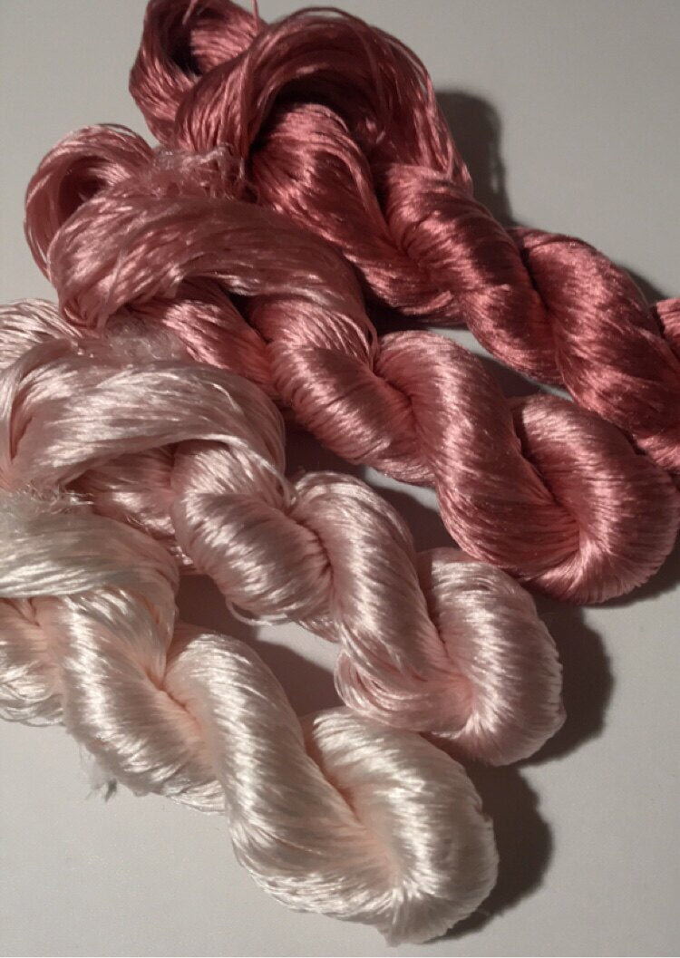 80m Suzhou Embroidery Untwisted Mulberry Silk Thread(#24肉粉玫瑰 80m*4) - Ronghua Threads