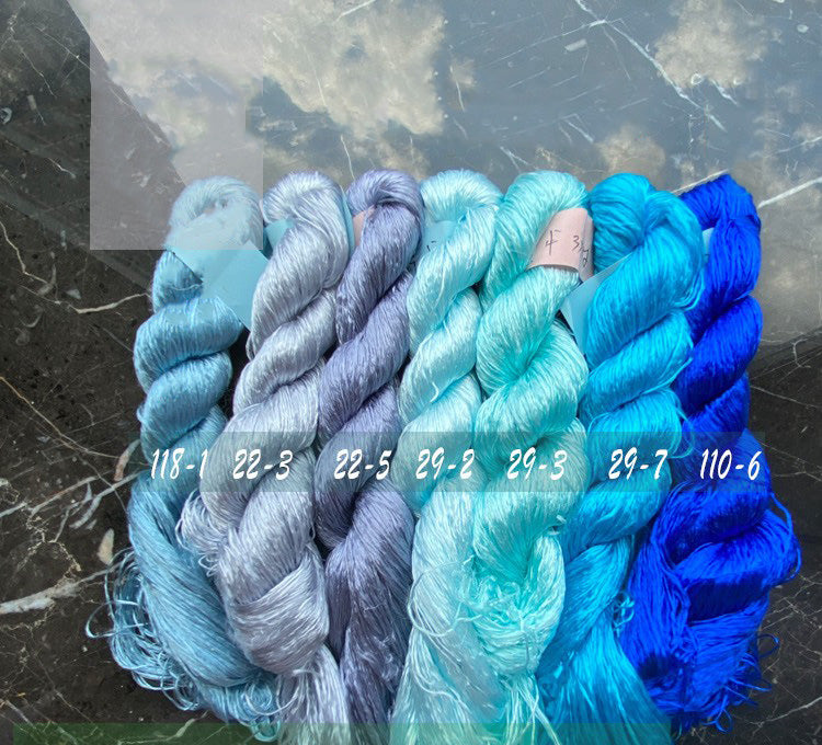400m Suzhou Embroidery Monofilament Untwisted Mulberry Silk Thread(set冰爽蓝色) - Ronghua Threads