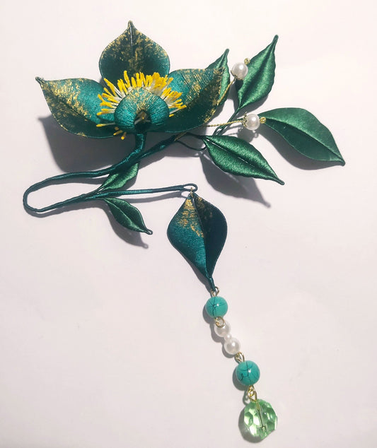 Fermaglio per capelli fatto a mano con fiore - Fermaglio per capelli in seta (Chanhua)