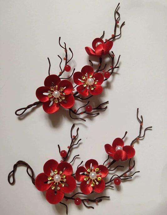 Red Plum Blossom Bespoke Hairclip - Silk Hairclip(Chanhua)