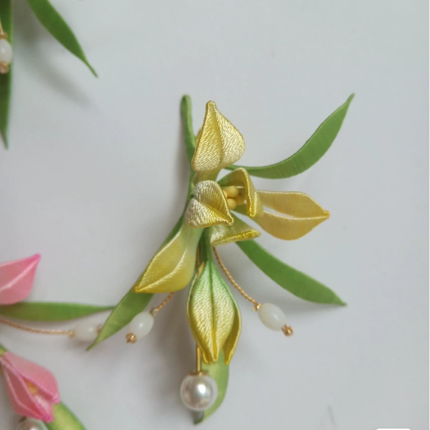 Broche faite à la main d'orchidée - Broche en soie (Chanhua)