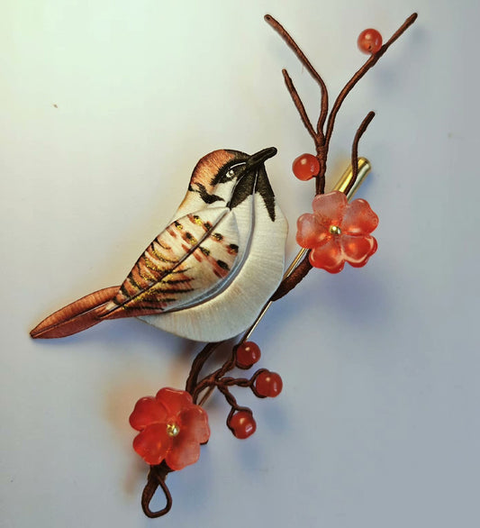 Spilla Fatta a Mano con Uccello - Spilla in Seta (Chanhua)