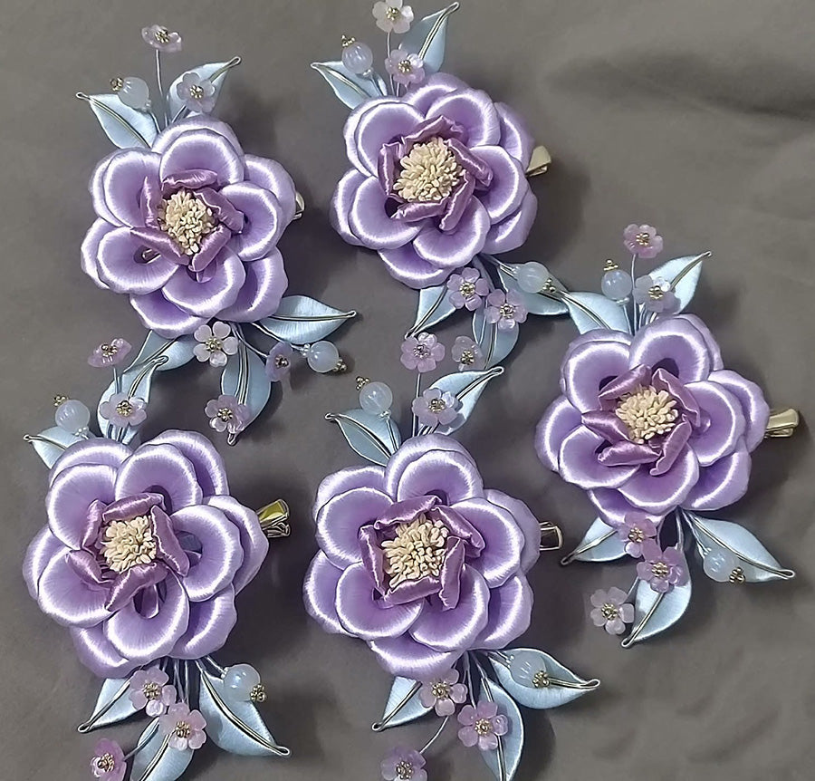Pince à cheveux sur mesure Fleur violette - Pince à cheveux en soie (Chanhua)