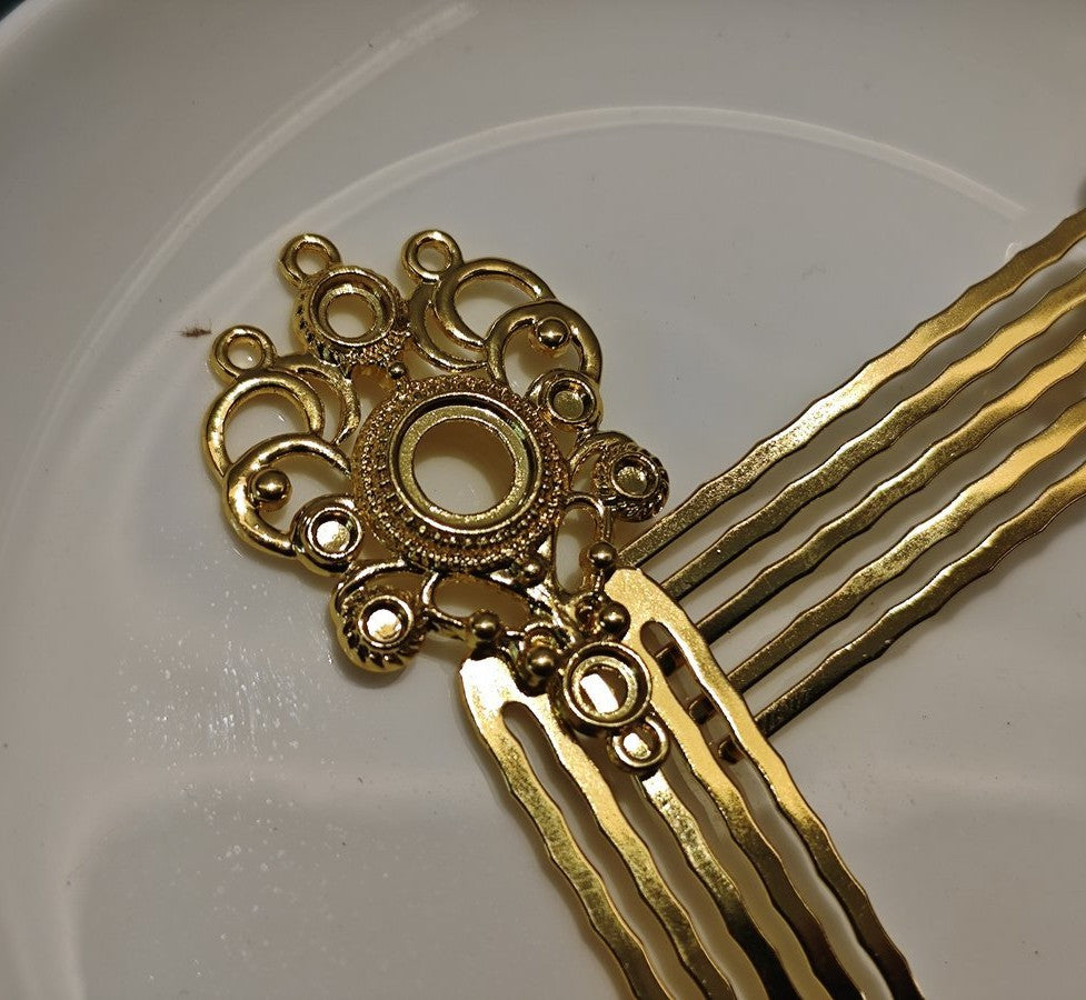 Alloy 5-Prong Hair Comb – Ornate Filigree Design, 75mm