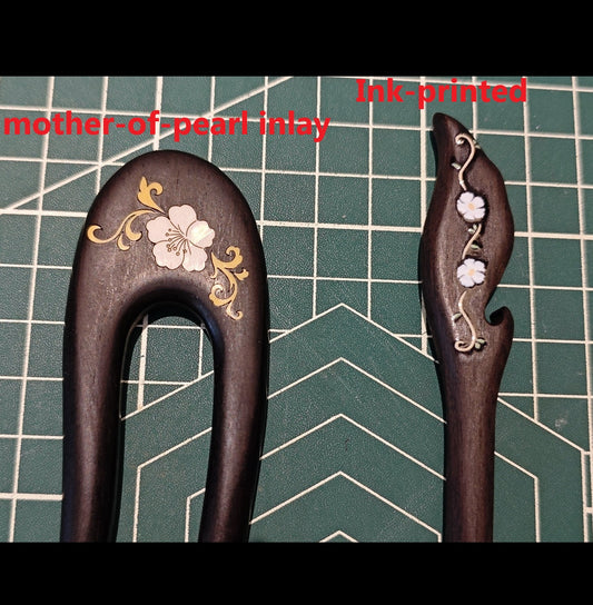 Handmade Mother-of-Pearl Inlay African Blackwood Hair Sticks | Natural Shell Inlay Hairpins