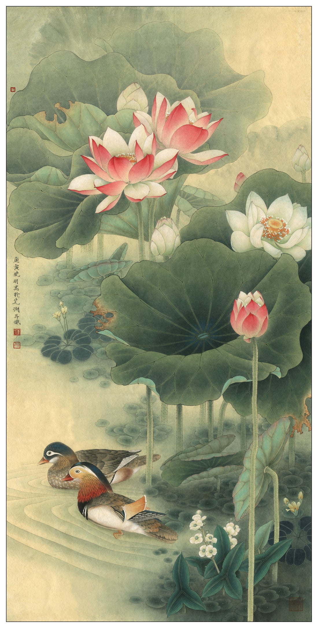 From Outline to Masterpiece: The Serene Beauty of 'Lotus Pond with Mandarin Ducks' through Chinese Brushwork