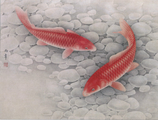 The Art of Bai Miao: Unveiling "Twin Koi Amongst Pebbles" with Chinese Drawing Technique