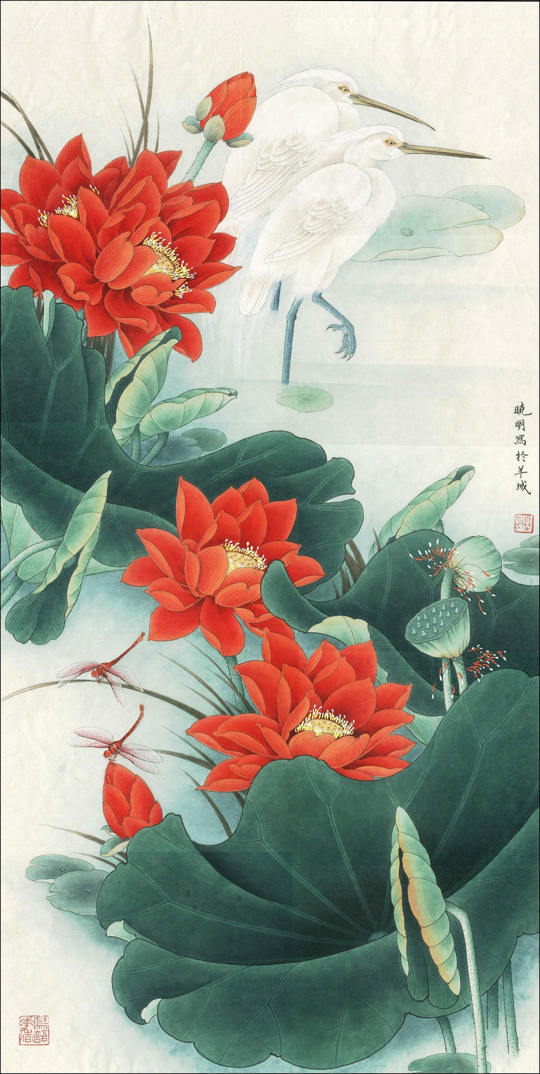 Summer Reflections: Egrets and Lotus in Chinese Ink Wash