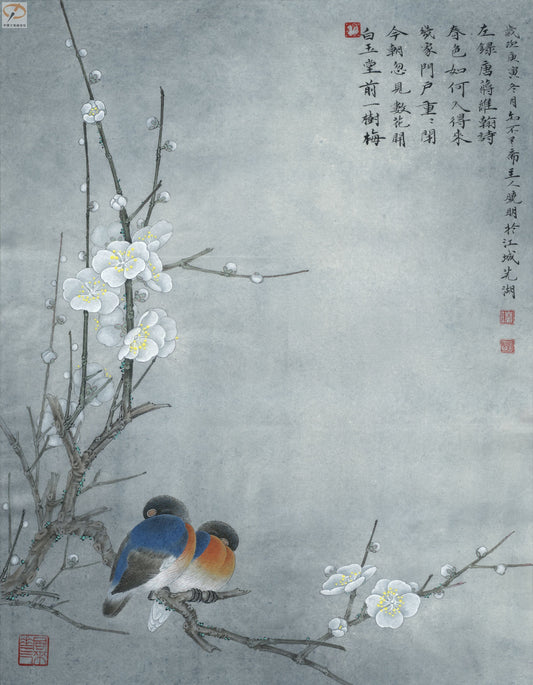 Winter Bloom: A Pair of Birds Amidst Plum Blossoms in Chinese Art
