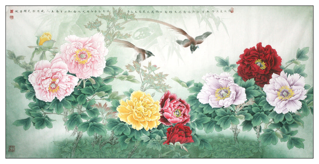 The Dance of Peonies and Birds: A Journey Through Chinese Brush Painting