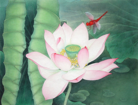 The Serene Beauty of 'Lotus & Dragonfly': A Journey Through Chinese Drawing Technique