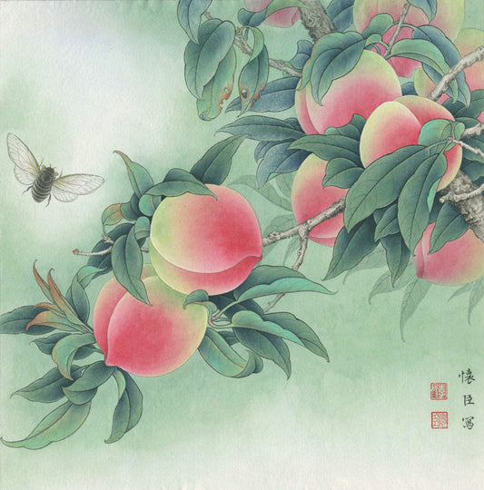 The Art of Patience: "Peaches and a Cicada" through Chinese Drawing Technique