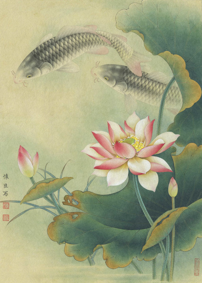 Harmony in the Pond: A Study in Chinese Ink and Color