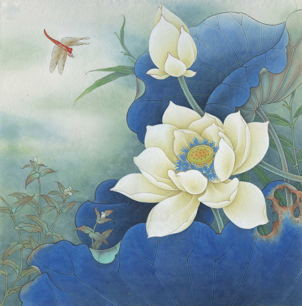 The Serene Dance: A Lotus and Dragonfly Painting in Chinese Drawing Technique