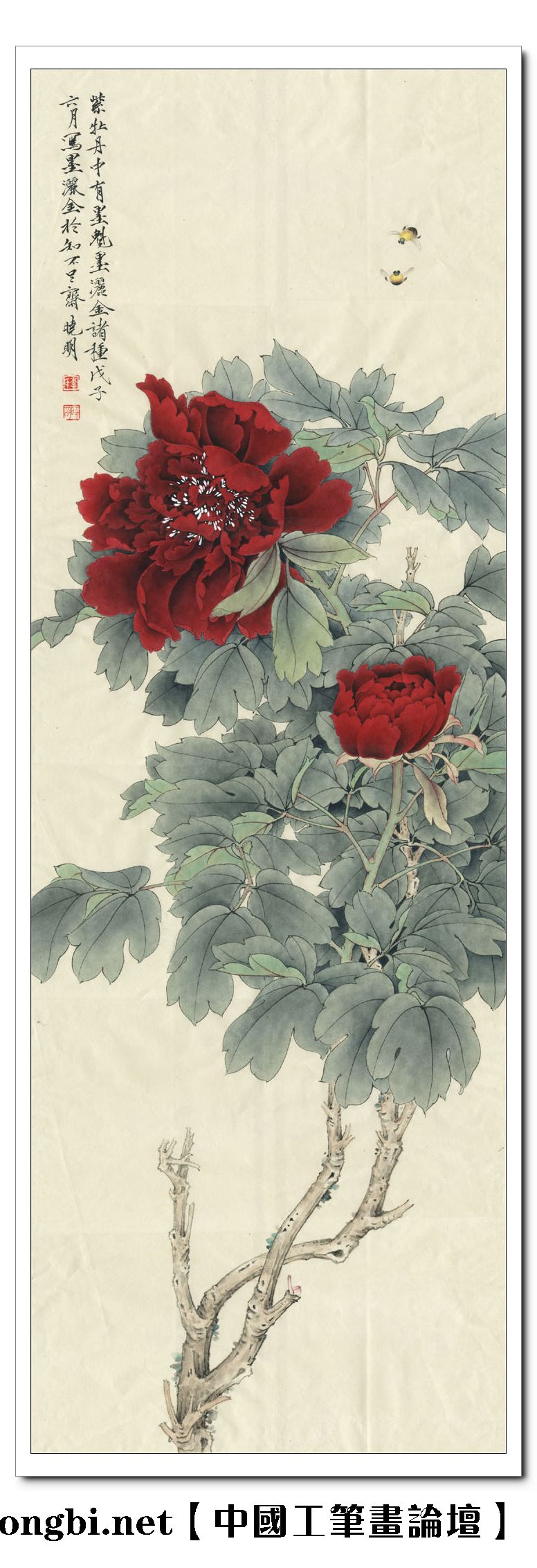 The Blooming Process: Unveiling the 'Crimson Peonies' through Chinese Brushwork