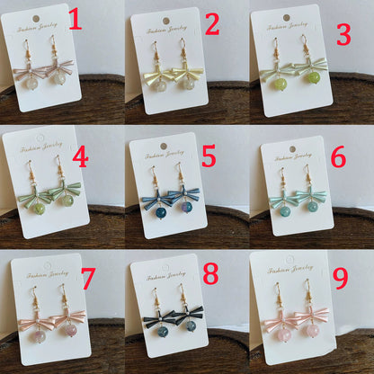 Handmade Chanhua Ribbon Bow Earrings - 925 Sterling Silver Hooks
