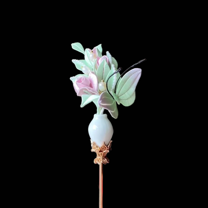 Handmade Chanhua Rose Vase Hairpin - Artisanal Delicate Traditional Hair Accessory