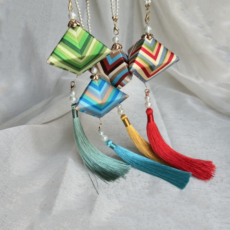Colorful Zongzi hanging ornament with pearl beads and colorful tassels, ideal for handmade floral DIY craft projects.