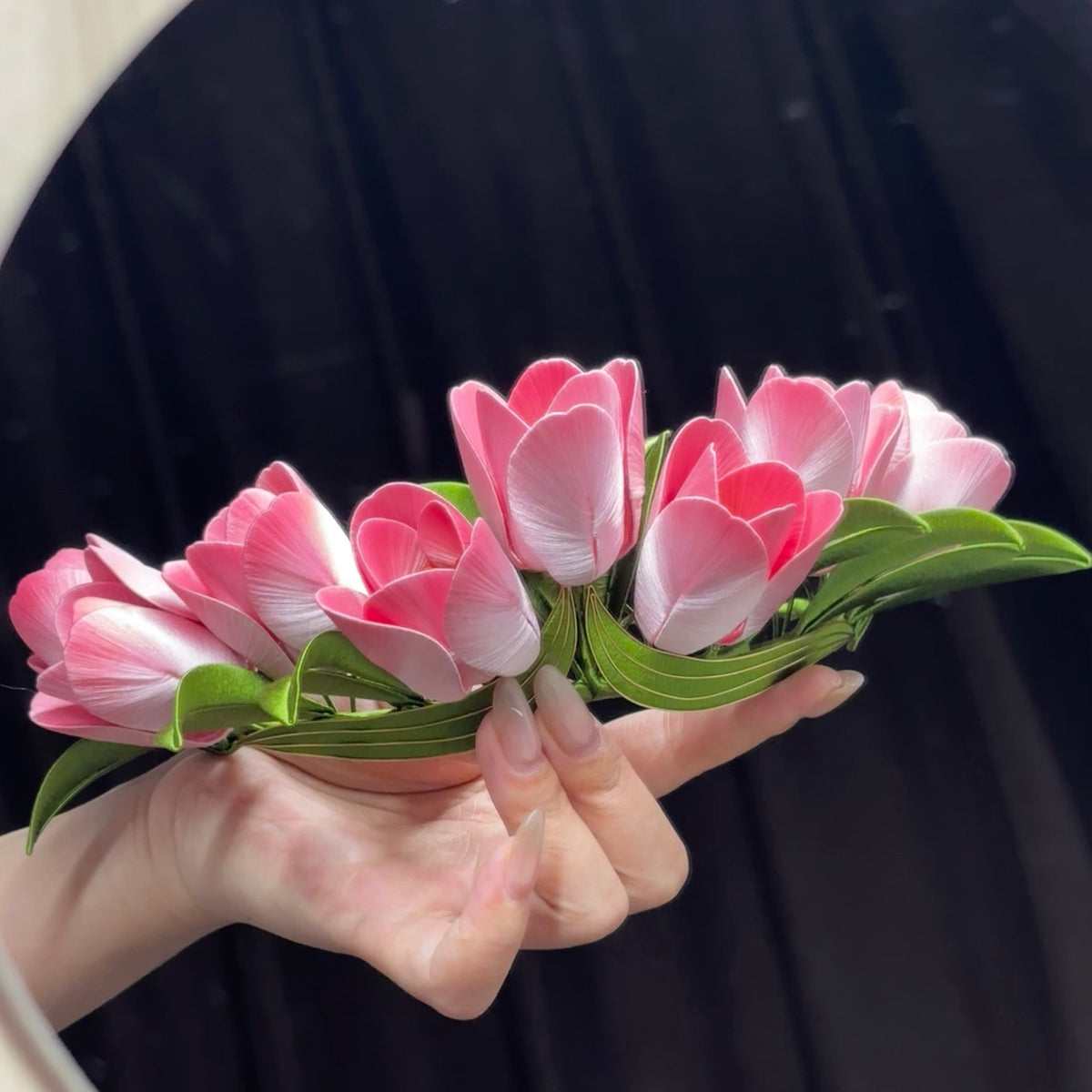 Handcrafted Velvet Tulip Flower Crown Headband - Elegant & Everyday Wear(Chanhua)