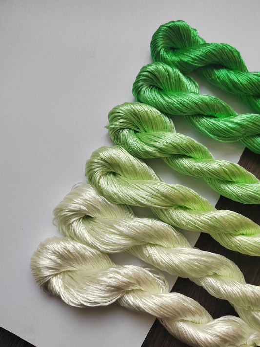 10g Suzhou Embroidery Thick Filament Slightly Twisted Mulberry Silk Thread(绿色系) - Hand-dyed Ronghua Threads