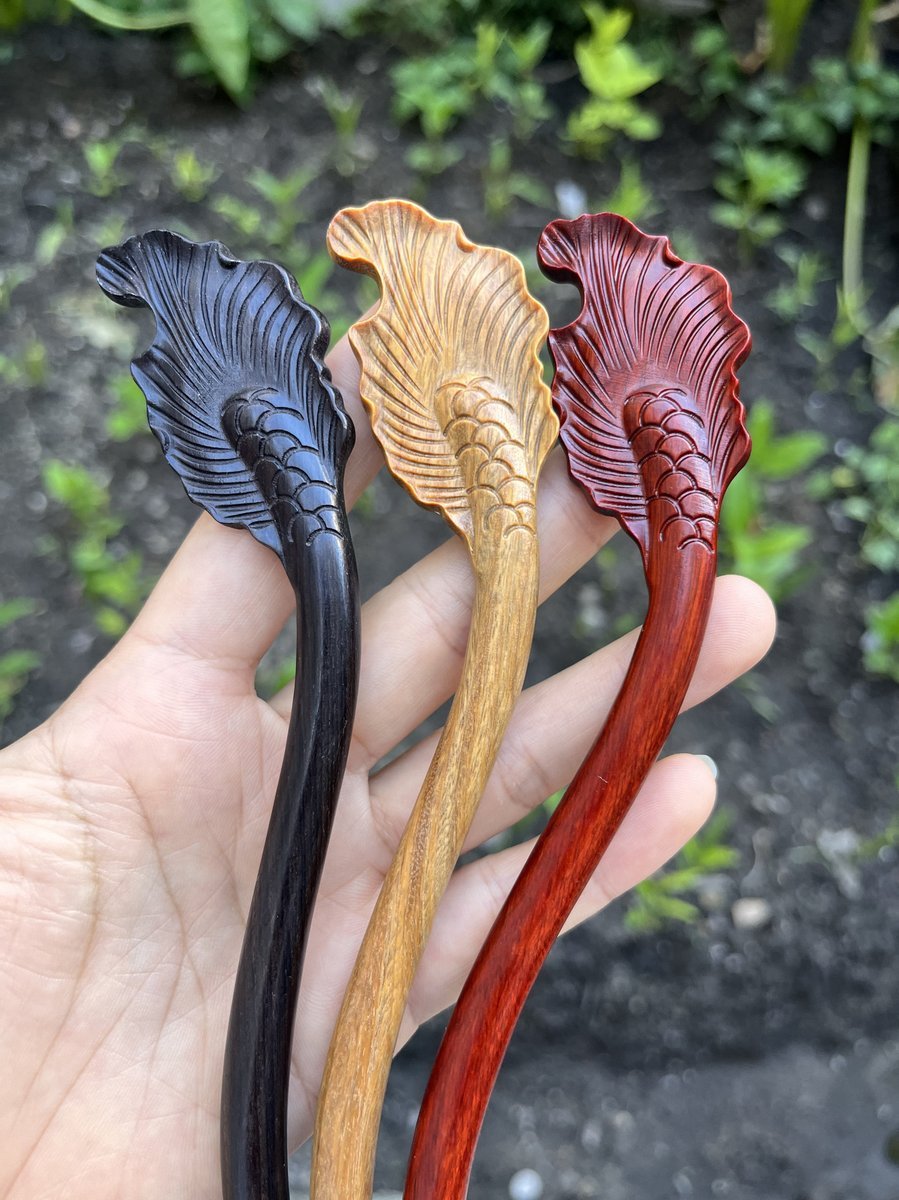 Natural Wooden Fish Tail Hair Stick Set - 20cm Hairpin (鱼尾)