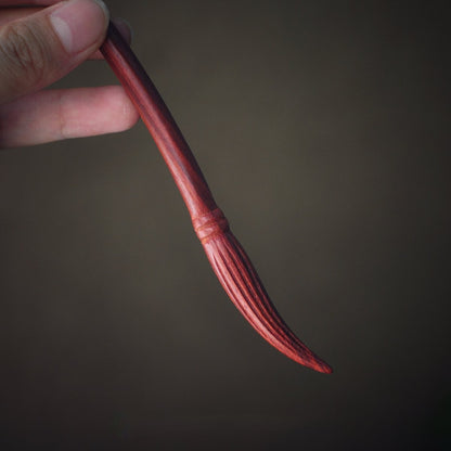 Bastoncino per capelli in legno nero africano naturale - Design a pennello calligrafico (Mao Bi) 19,8 cm #毛笔