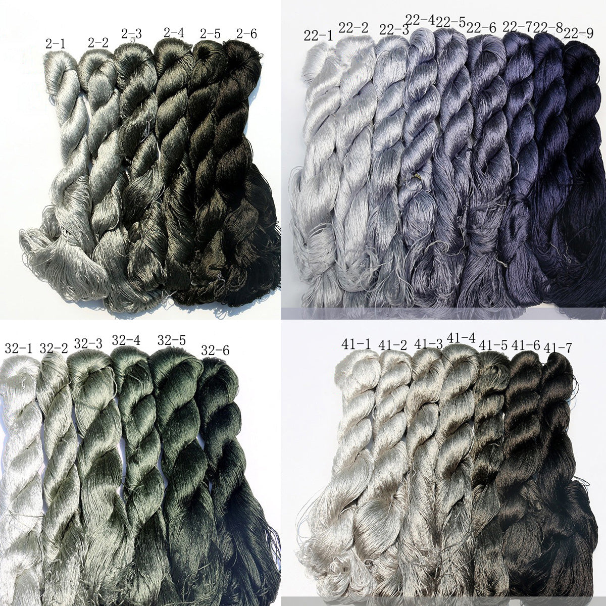 20m Suzhou Embroidery Mulberry Silk Thread(Grey and Black01  28*20m)