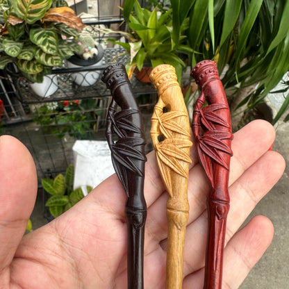 Set di bastoncini per capelli in bambù naturale - Forcina da 20 cm (foglie di bambù)