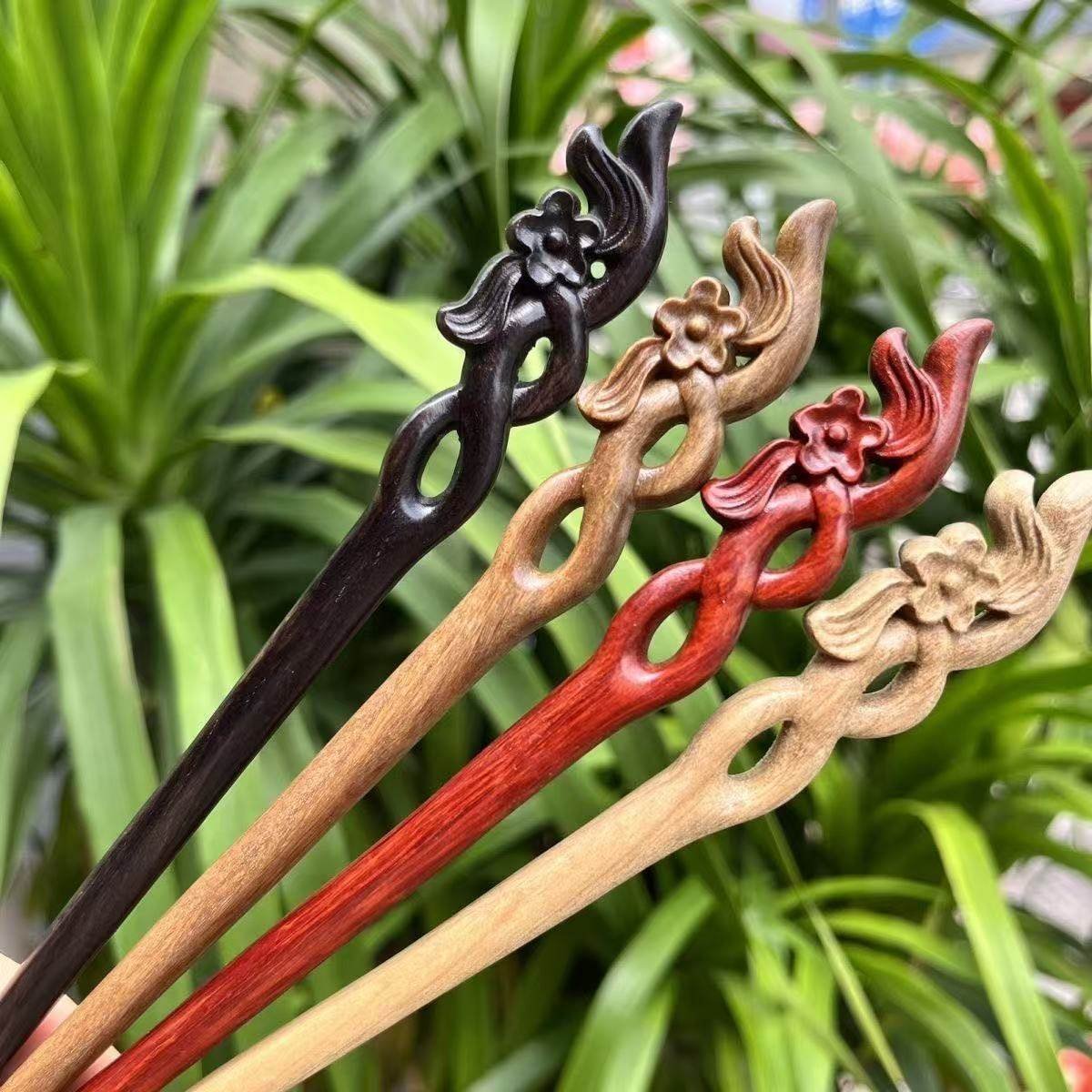 Natural Wooden Hair Stick Set - 20cm Plum Blossom Design (梅花三弄)
