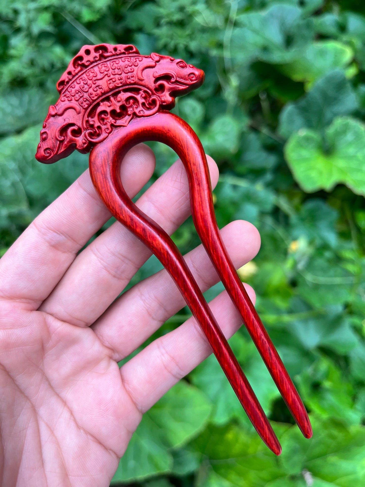Set di bastoncini per capelli in palissandro naturale - Forcina a U da 15 cm con motivi floreali (招财貔貅)
