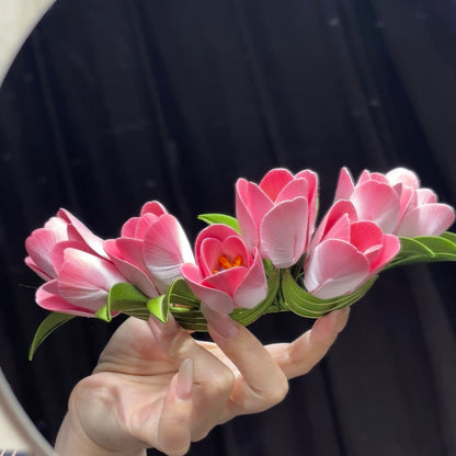 Handcrafted Velvet Tulip Flower Crown Headband - Elegant & Everyday Wear(Chanhua)