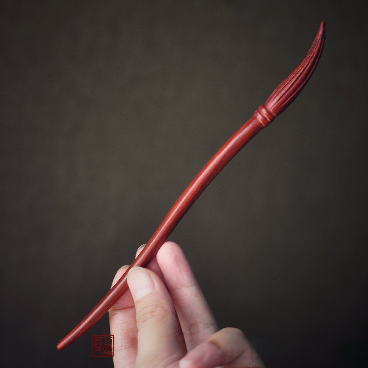 Bastoncino per capelli in legno nero africano naturale - Design a pennello calligrafico (Mao Bi) 19,8 cm #毛笔