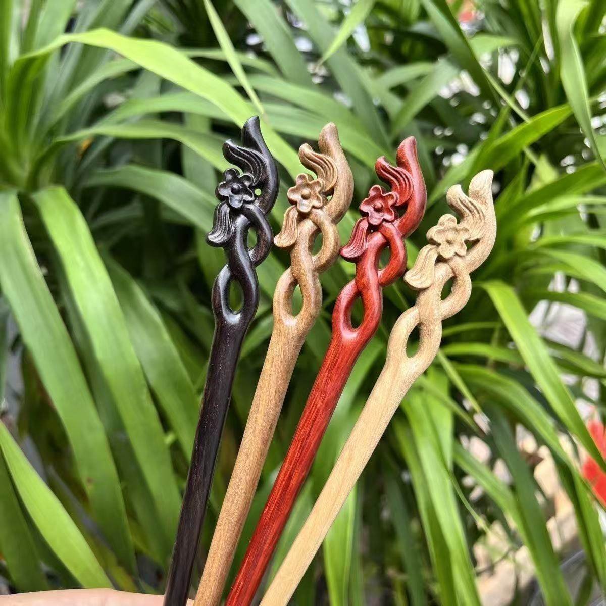 Natural Wooden Hair Stick Set - 20cm Plum Blossom Design (梅花三弄)
