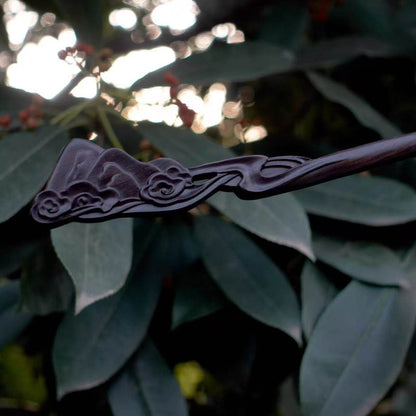 Fermaglio per capelli in Ebano africano naturale - Forcina da 20 cm con motivo paesaggistico e finitura liscia (山水图)