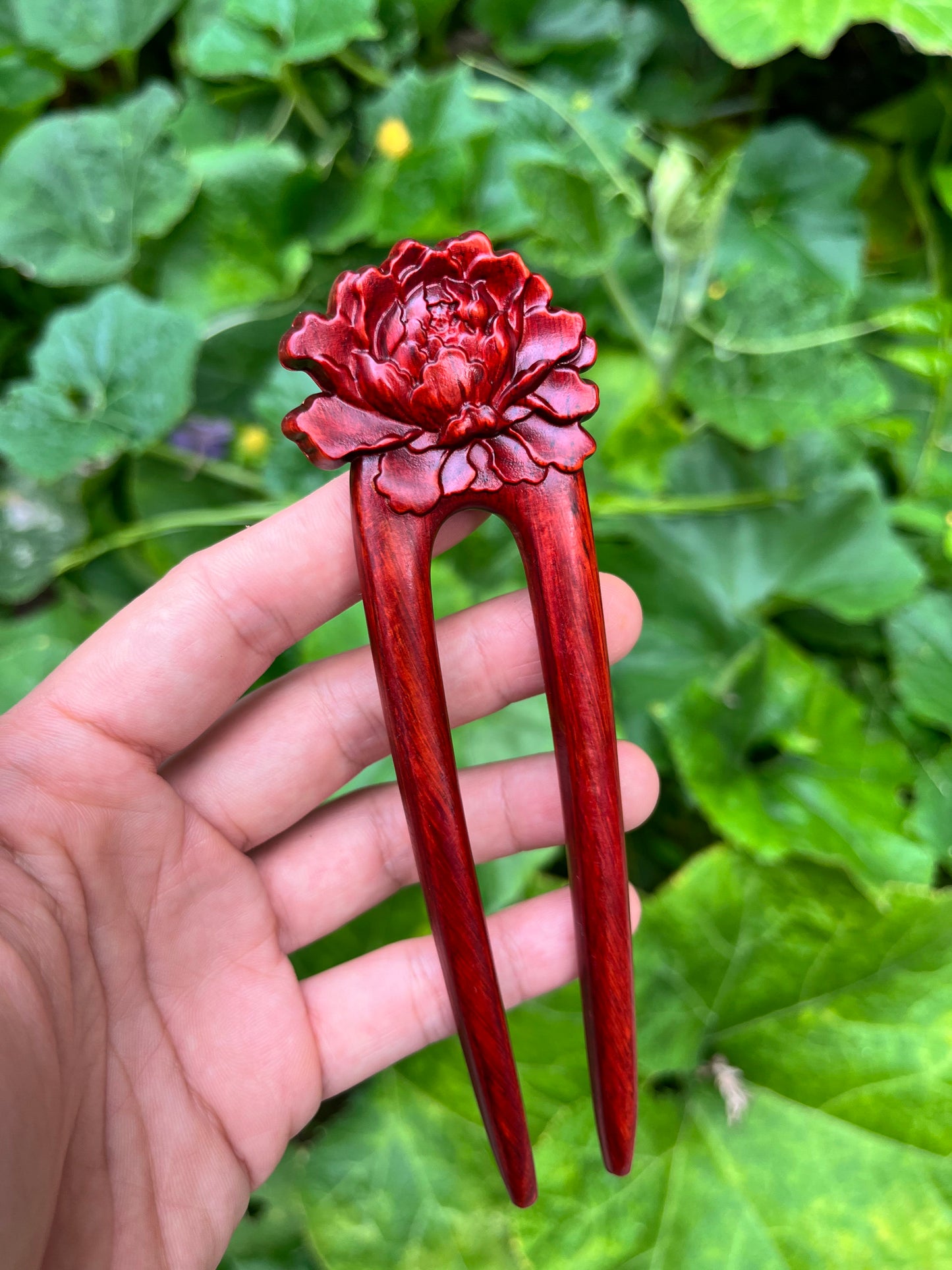 Set di bastoncini per capelli in palissandro naturale - Forcina a U da 15 cm con motivi floreali (招财貔貅)