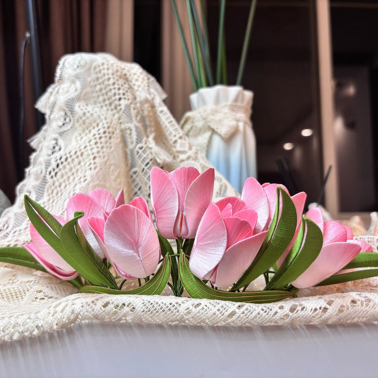 Handcrafted Velvet Tulip Flower Crown Headband - Elegant & Everyday Wear(Chanhua)