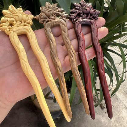 Set di forcine in legno naturale - Forcina a U Melograno da 17 cm (石榴花U簪)