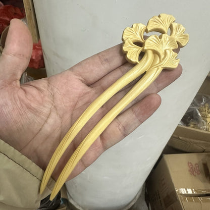 Natural Wooden Hair Stick Set - 17cm U Shape Ginkgo Leaf Hairpin (银杏叶)